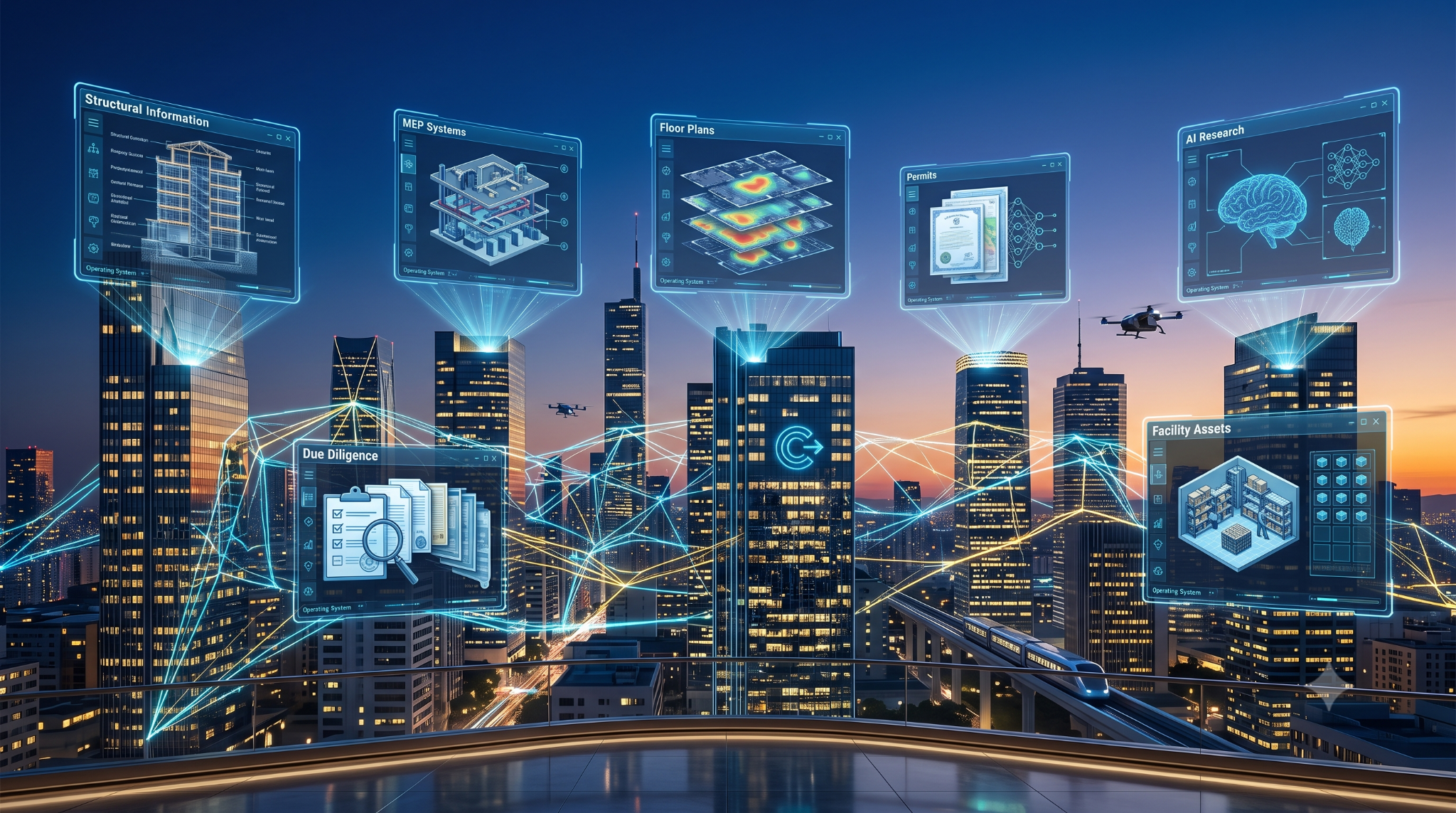 Connected building information across a city skyline