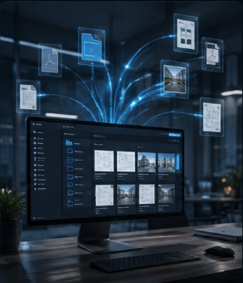 Connected project files organized in a digital building workspace