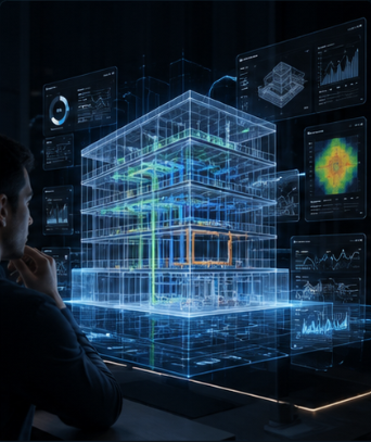 Building systems and property data connected in a digital building model