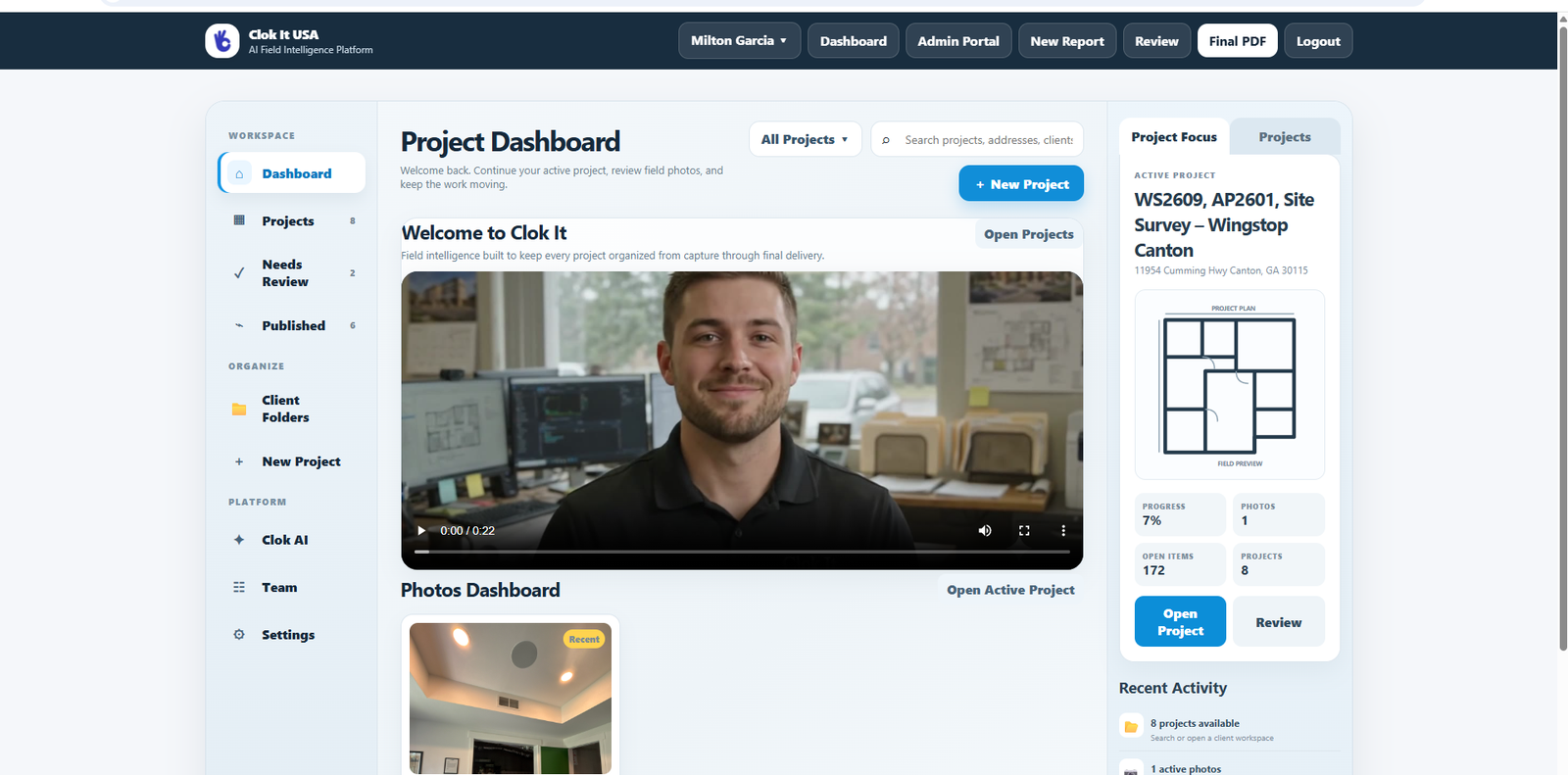 Actual Clokit dashboard interface