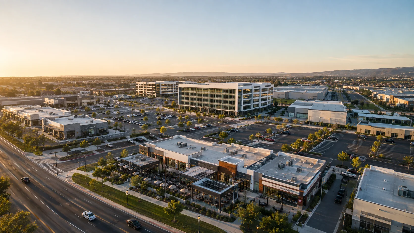 Connected commercial property portfolio viewed from above